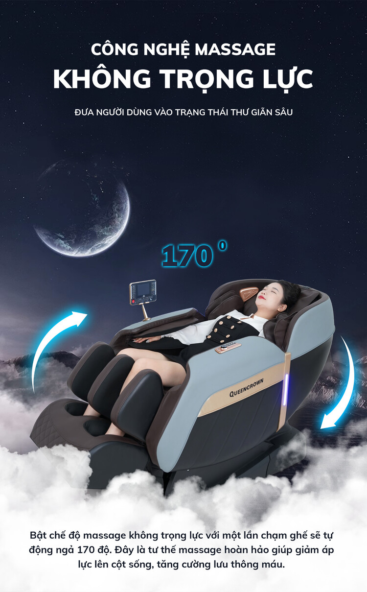 Ghế massage Queen Crown QE 66 Lux tích hợp tính năng không trọng lực