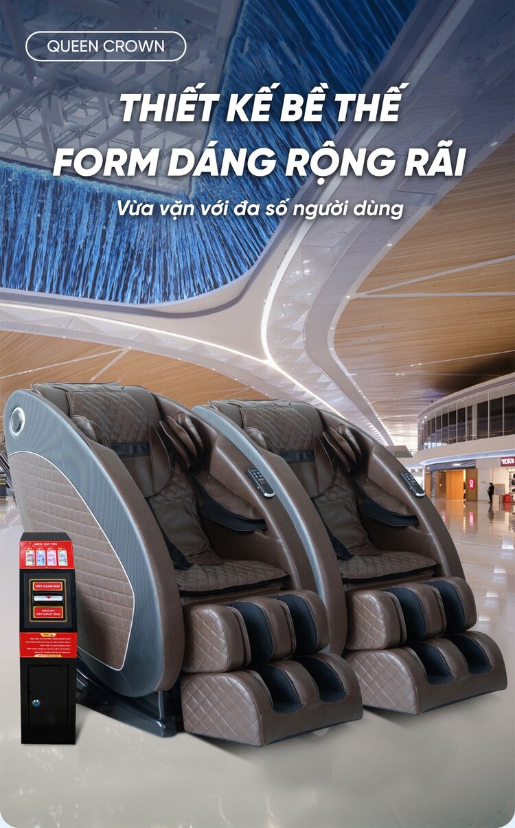 Ghế massage kinh doanh Queen Crown QC KD7 có thiết kế rộng rãi