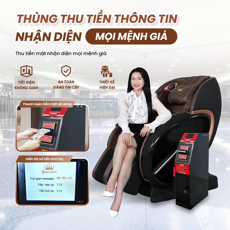 Ghế massage kinh doanh Queen Crown KD008 Plus - Nhận diện mệnh giá