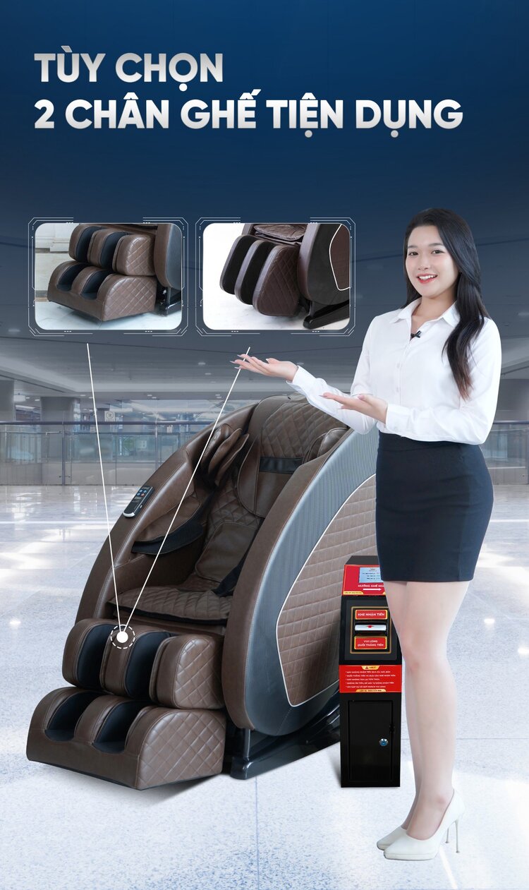 Ghế massage kinh doanh Queen Crown QC KD7 Plus có 2 tùy chọn chân