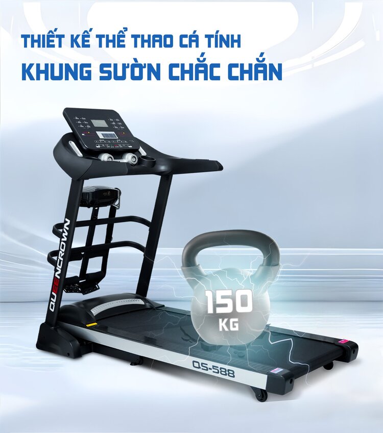 Máy chạy bộ Queen Crown QS 588 có khung sườn chắc chắn