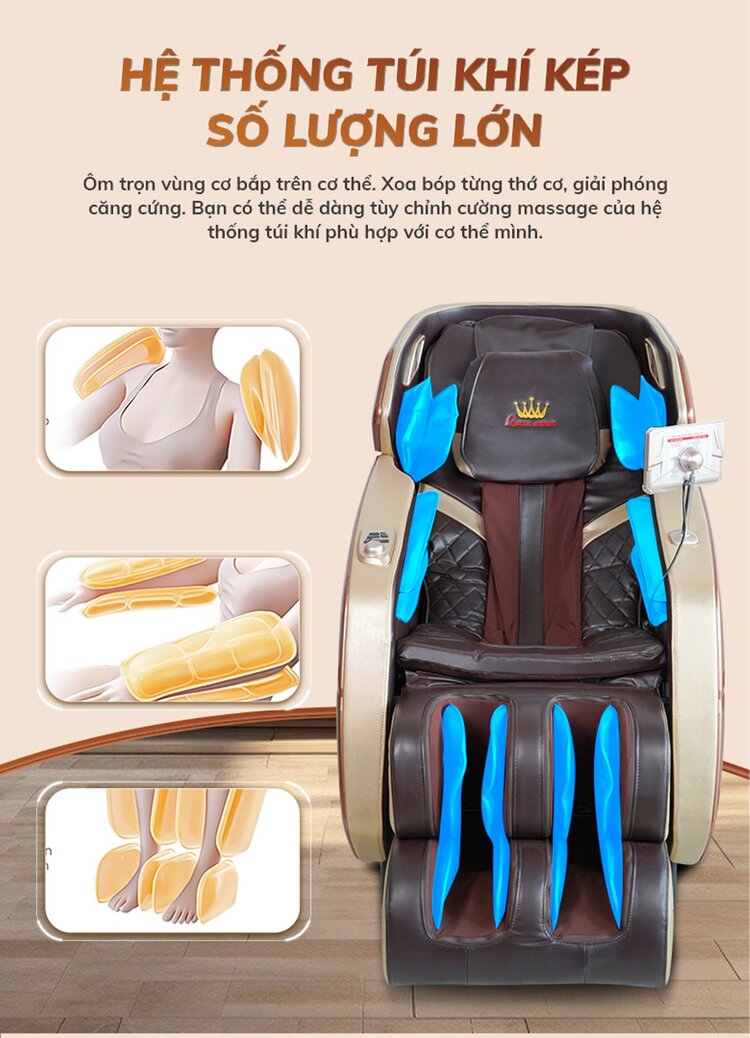 Ghế massage Queen Crown QC S460 hệ thống túi khí kép massage xoa bóp chân thực