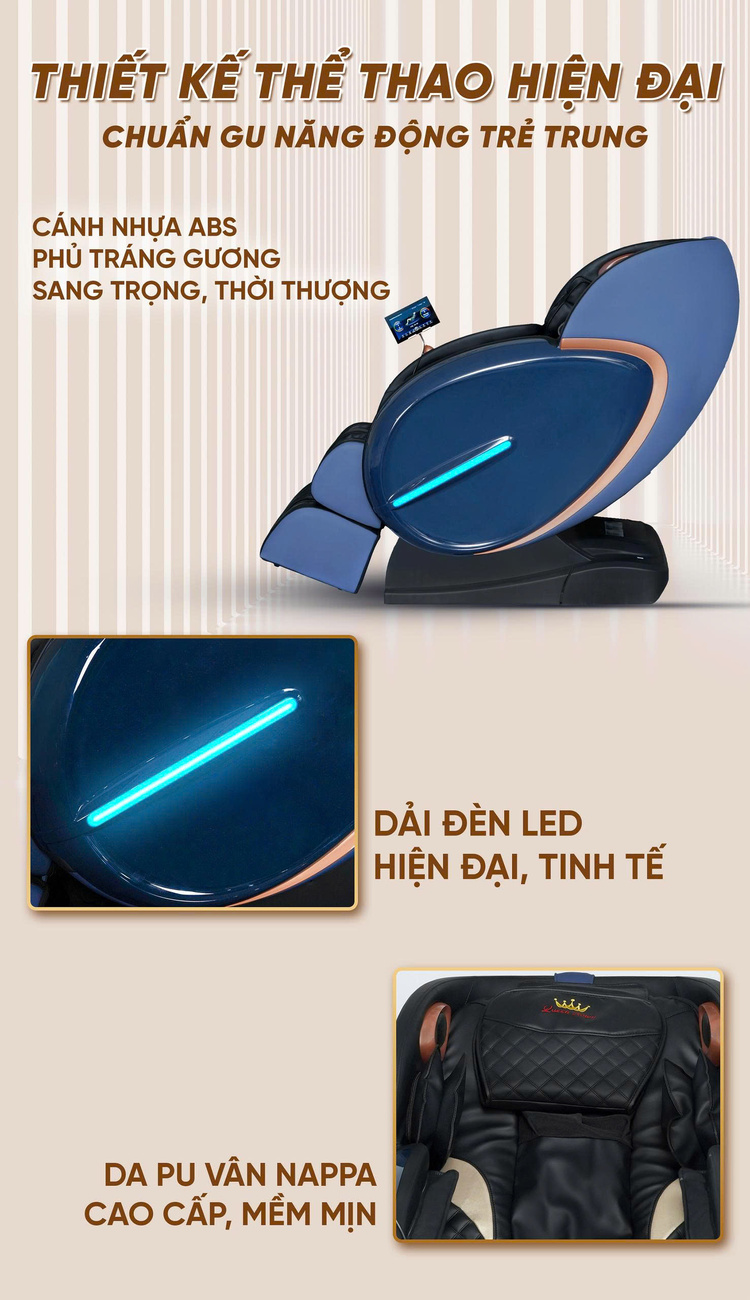 GHẾ MASSAGE QUEEN CROWN QL05 SPORT Thiết kế thể thao hiện đại