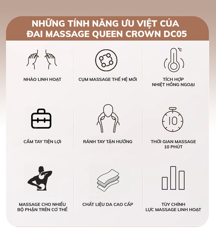 Đai massage Queen Crown DC05 sở hữu tính năng nổi bật