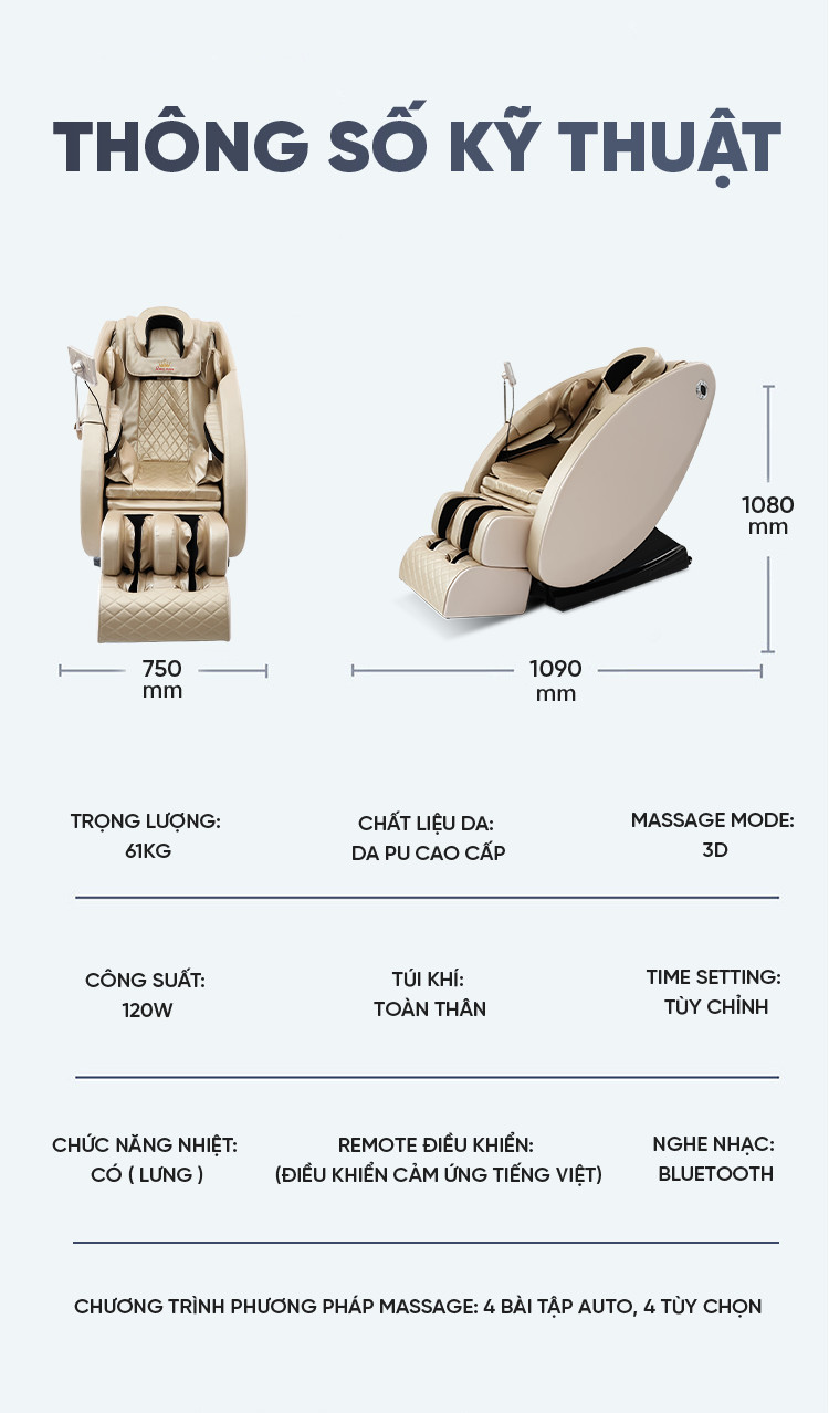 Thông số kỹ thuậtGhế massage Queen Crown QC V5