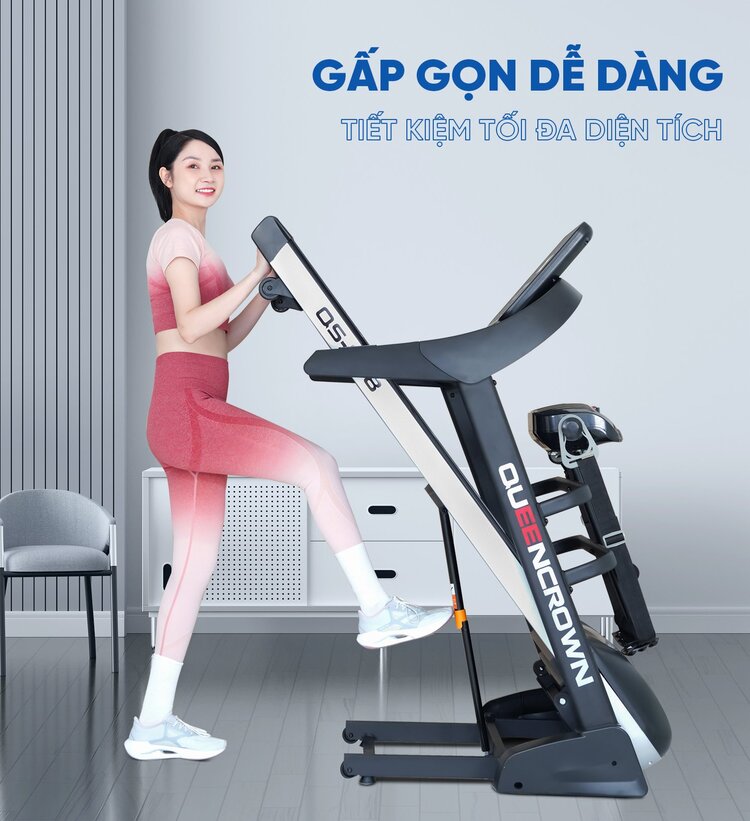 Máy chạy bộ Queen Crown QS 588 gấp gọn dễ dàng