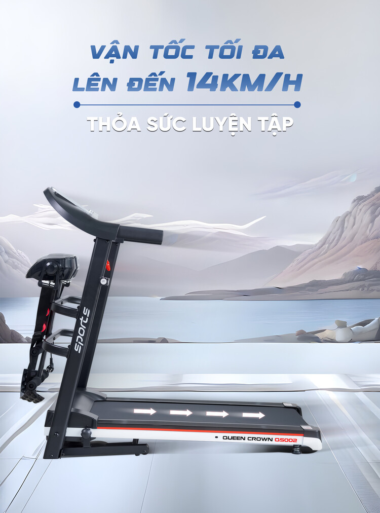 Máy chạy bộ Queen Crown QS002 động cơ mạnh mẽ với vận tốc lên đến14km/h