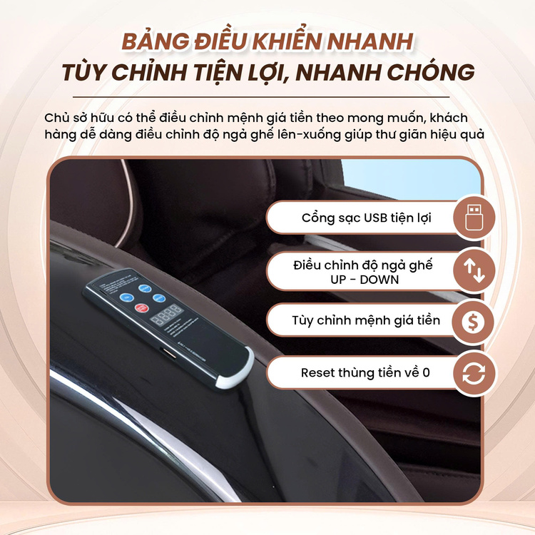 Ghế massage kinh doanh Queen Crown KD008 Plus - Điều khiển nhanh tiện lợi