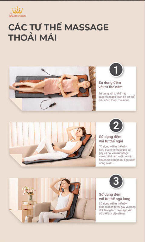 Đệm massage Queen Crown QC D01 có thể ngồi thư giãn theo nhiều tư thế