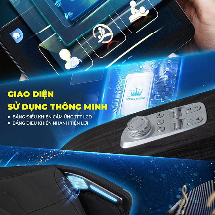 Ghế massage Queen Crown Fantasy X1 trang bị giao diện sử dụng thông minh