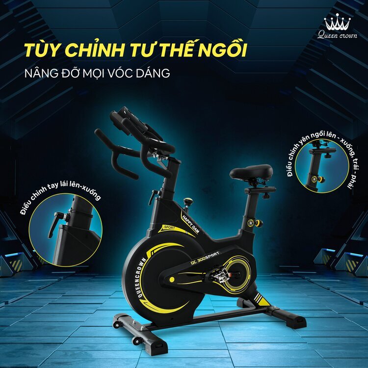 Xe đạp tập thể dục Queen Crown 300 Sport tùy chỉnh tư thế ngồi