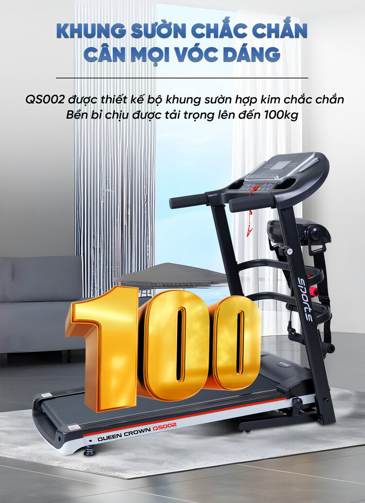 Máy chạy bộ Queen Crown QS002 có khung sườn chắc chắn