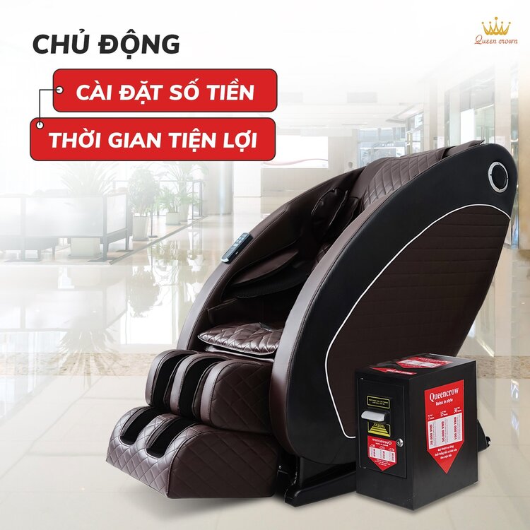 Ghế massage kinh doanh Queen Crown QC KD7 Plus có tính năng cài đặt số tiền tiện lợi