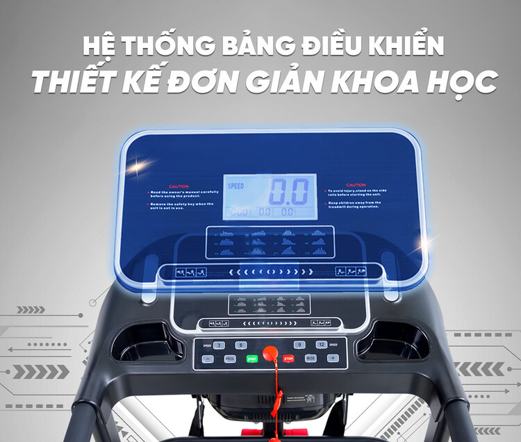 Máy chạy bộ Queen Crown QS002 có hệ thống bảng điều khiển đơn giản