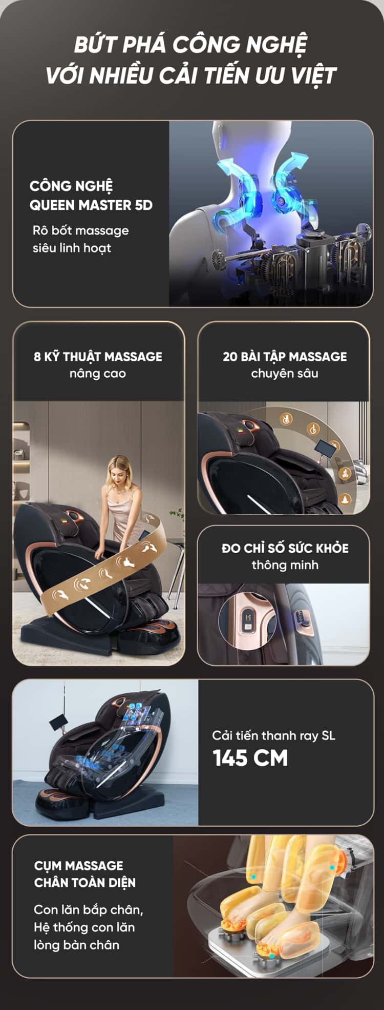 Ghế massage Queen Crown QL008 Pro bứt phá nhiều tính năng