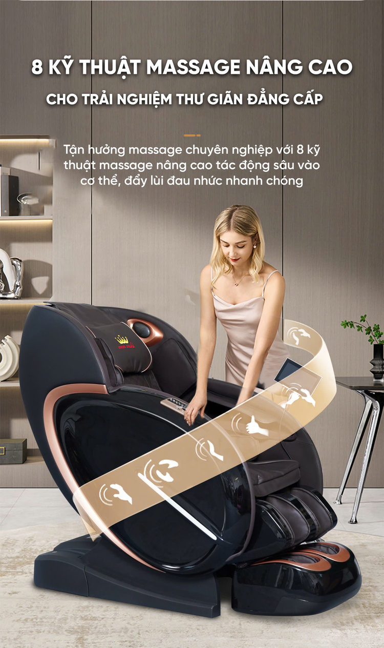 Ghế massage Queen Crown QL008 Luxury thực hiện 8 kỹ thuật massage