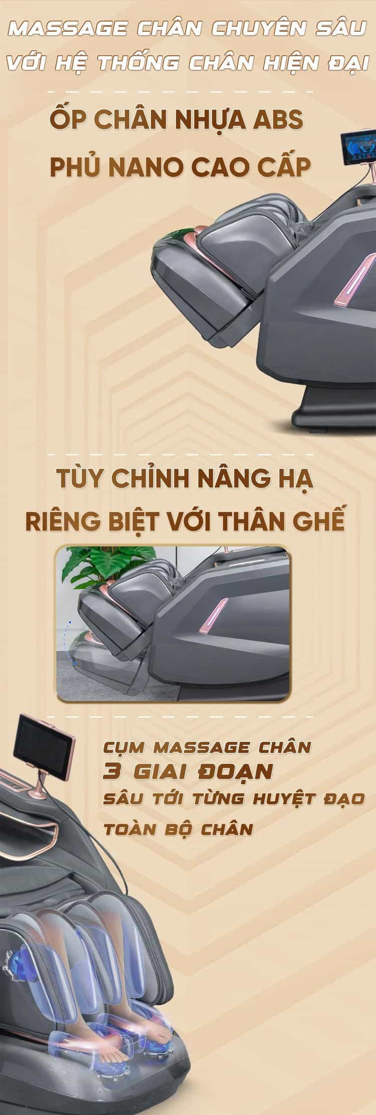 Ghế massage cao cấp Queen Crown S850 Pro - Cụm massage chân