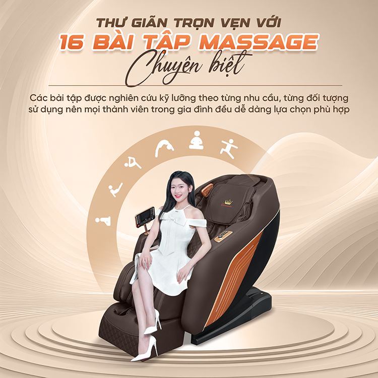 Ghế massage Queen Crown QZ001 Pro - 16 bài tập chuyên sâu