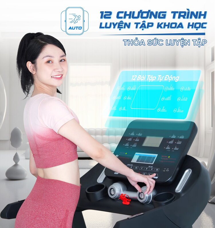 Máy chạy bộ Queen Crown QS 588 thiết lập 12 chương trình luyện tập