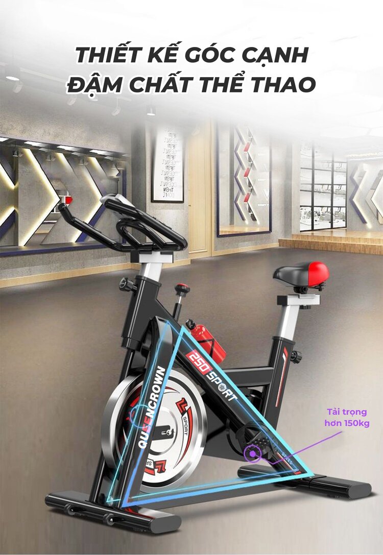 Xe đạp tập thể dục Queen Crown QC 250 Sport thiết kế góc cạnh đậm chất thể thao