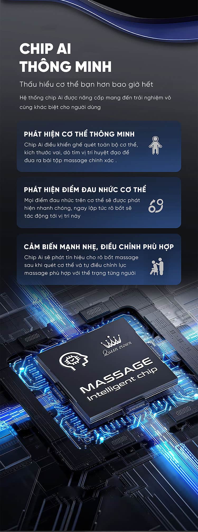 Ghế massage Queen Crown QL007 Luxury trang bị chip Ai