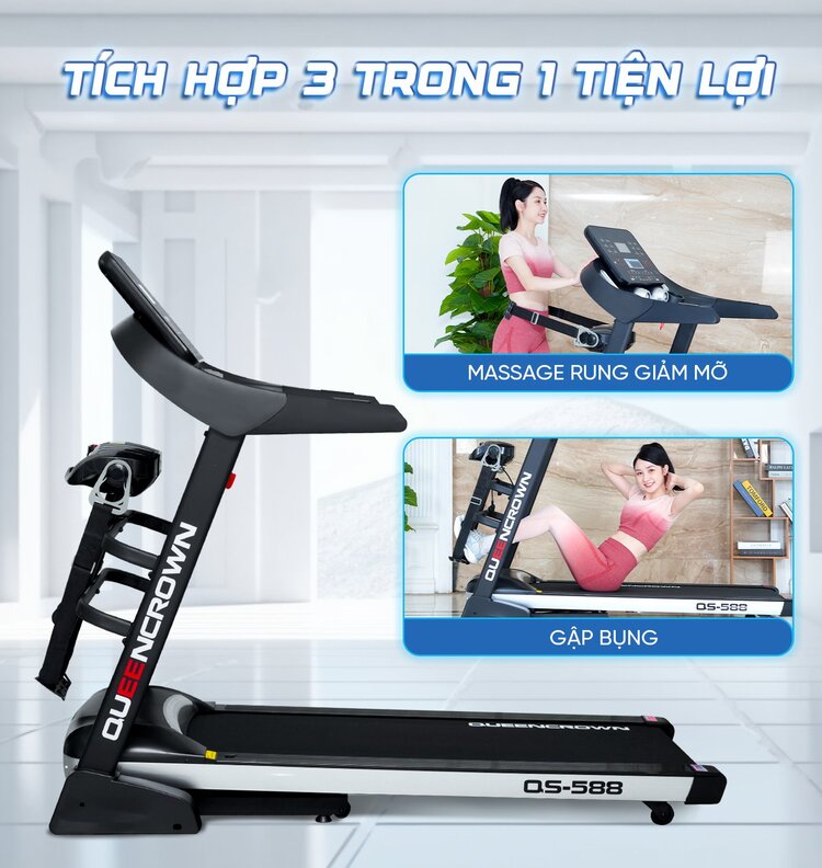 Máy chạy bộ Queen Crown QS 588 tích hợp 3 trong 1