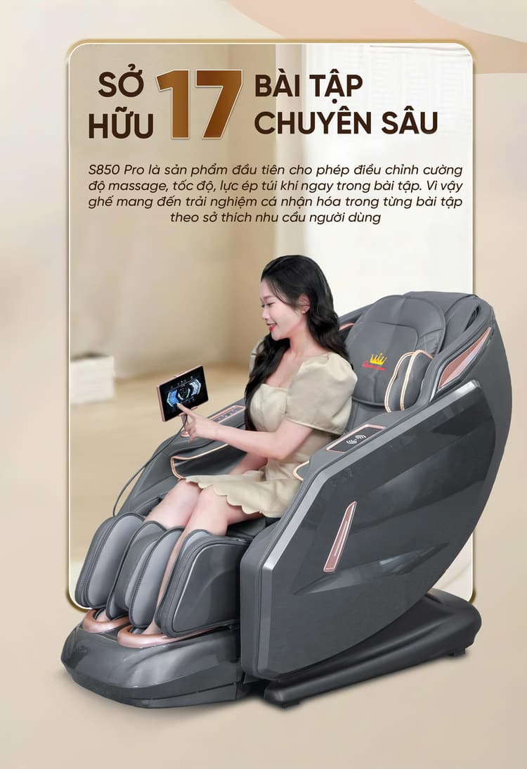 Ghế massage cao cấp Queen Crown S850 Pro - 17 bài tập chuyên biệt